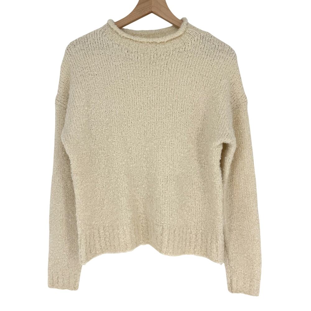 J.Crew Boucle Knit Crewneck Sweater Small Cream Oatmeal Textured Cozy Minimalist